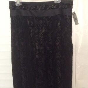 Worthington Black Sheer Lace Pencil Skirt 14 Gray Lining High Waist